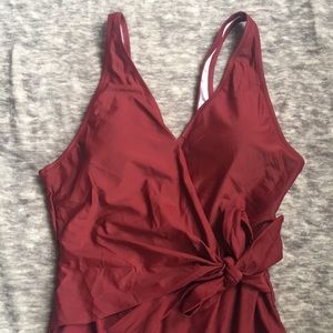Burgundy one piece tie bathing suit